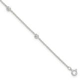 Sterling Silver E-coated CZ Stations 9.75in Plus 1in ext. Anklet